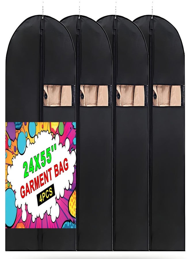 DOTUHAO Garment Bag, 24'' x 55'' Suit Bag, 4 Packs, Dress Bags for Gowns, Garment Bags for Travel, Travel Garment Bag, Garment Bags for Hanging Clothes, Washable Suit Cover for Suits, Coats (Black) - Image 1